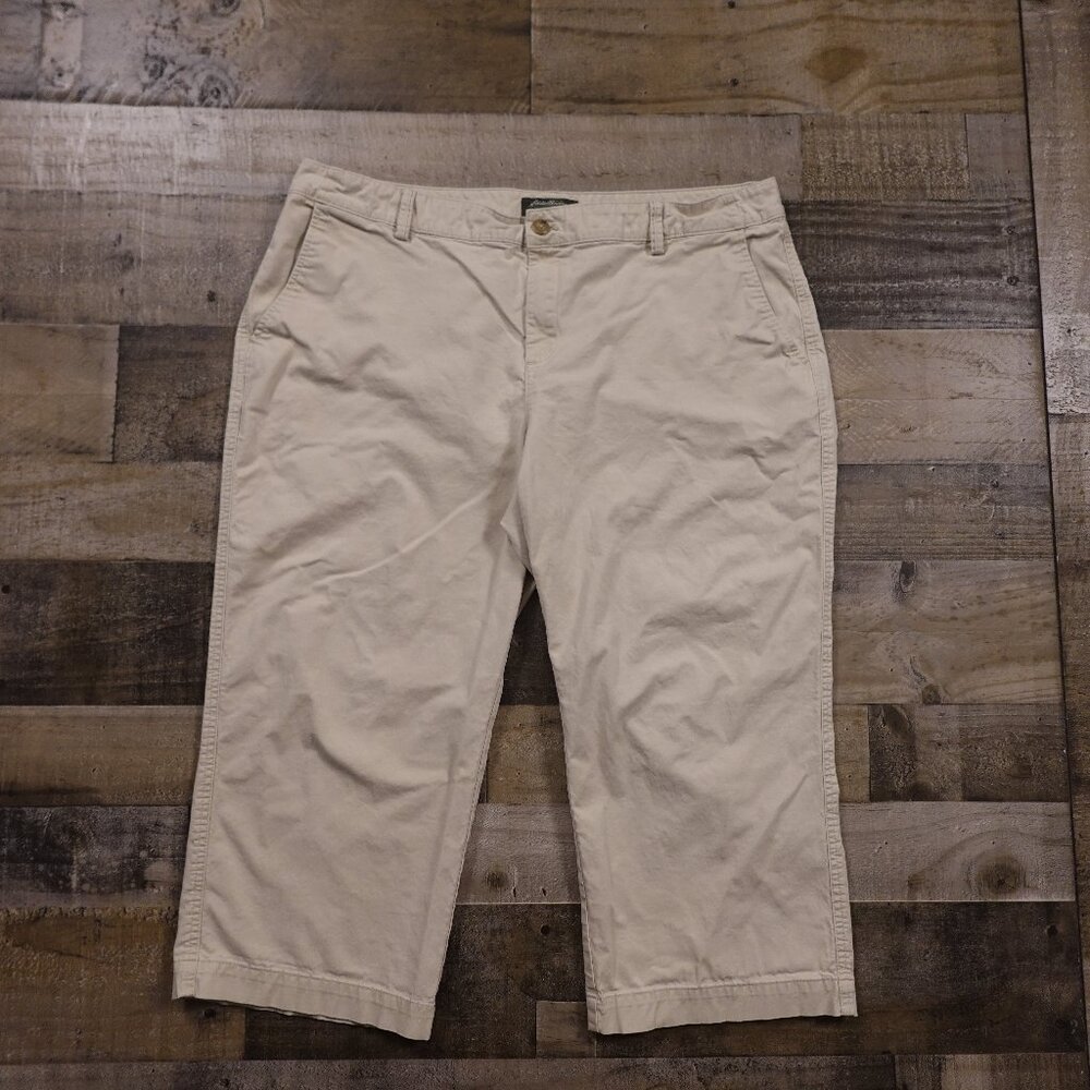 Eddie Bauer Stretch Twill Capri Pants Women's Size 18 Beige – 22" Inseam